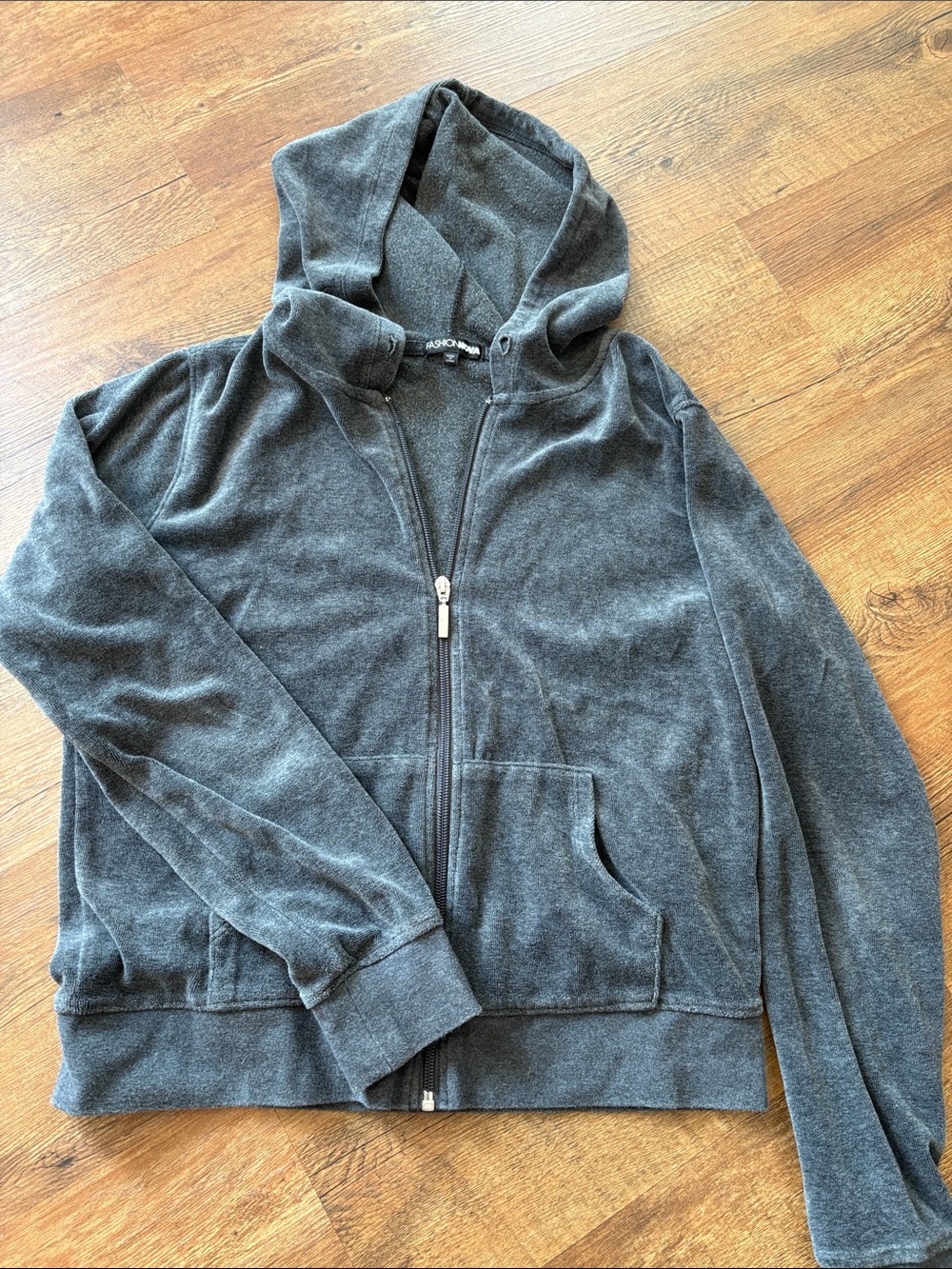 Fashion Nova Hooded Zip-Up Jacket - Charcoal